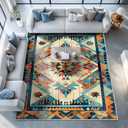 8x10 Aztec Rug Western Area Rug Southwestern Tribal Orange Blue Bedroom Ultra-Thin Soft Low Pile Large Carpet Living Room Non Slip Dining Room Stain Resistant Office Washable Machine
