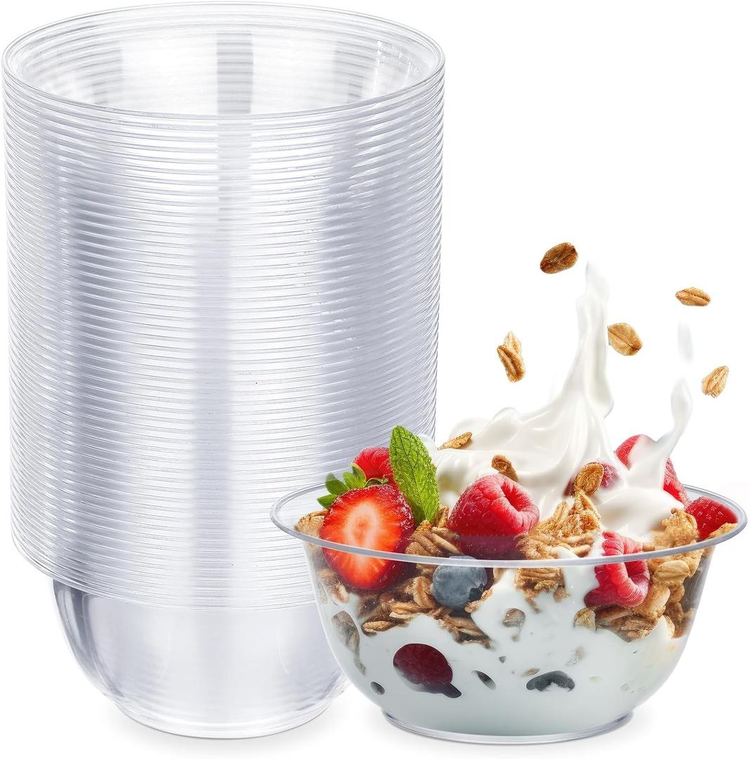 Thenshop 50 Pcs 12 oz Clear Plastic Bowls Disposable Serving Bowls Bulk Transparent Ice Cream Salad Dessert Plates for Party, Wedding, Buffet, BBQ, Dessert Shop, Catering Supplies
