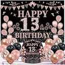 Happy 13 Birthday Party Decorations Black and Pink and Rose Gold Sparkly