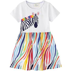 RETSUGO Little Girls A-Line Dress Cute Unicorn Rainbow Pattern Short Sleeve Casual Toddler Girl Dresses for Party 1-8 Years, Size 4T