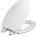 Toilet Seat Elongated with Cover Soft Close, Easy to Install, Plastic, White, Suitable to Elongated or Oval Toilets