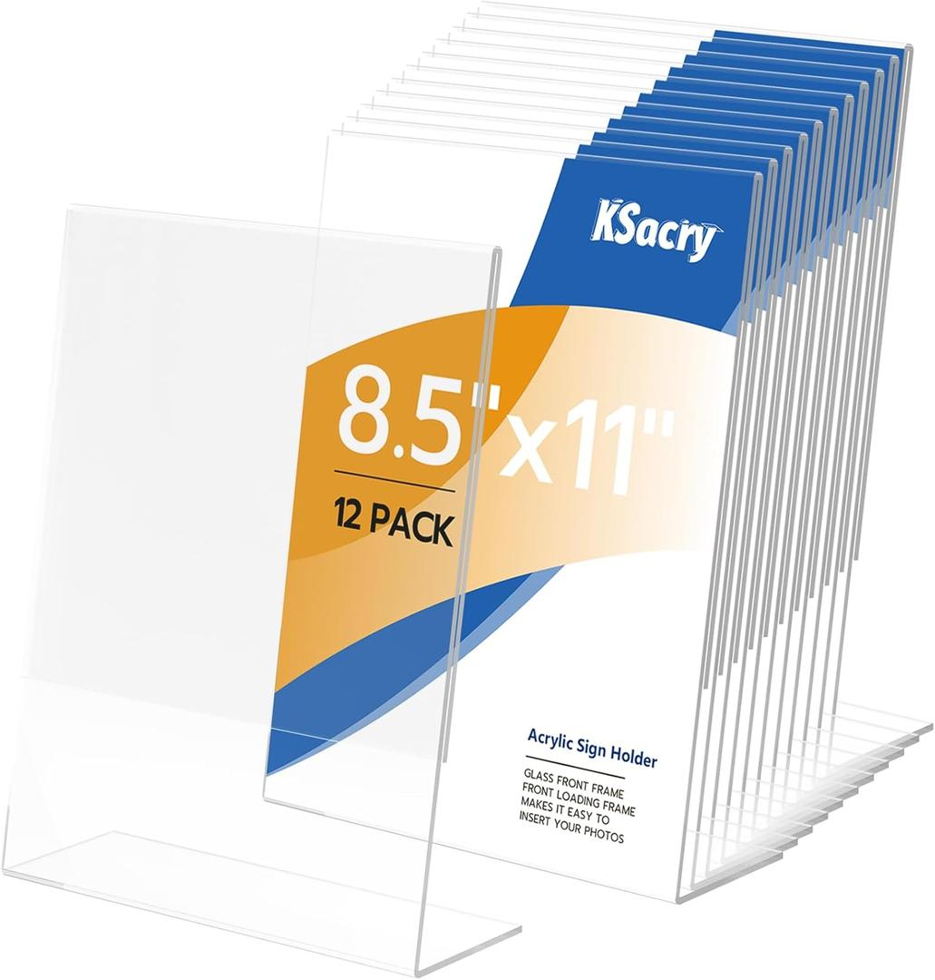 KSacry 12 Pcs Acrylic Sign Holder 8.5*11inch, Slanted Back Sign Holder, acrylic display stand, Vertical Acrylic Indicator Stand, Suitable for shopping malls, offices, restaurants, and weddings