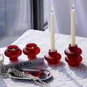 VOHO Vintage Red Candlestick Holders for Christmas Decorations, 6pcs Stackable Candle Stick Candle Holder for Valentines Day Decoration, Ribbed Taper Candle Holders for Candlesticks & Tea Lights