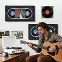 DUENPY Vinyl Record Display Frame 15.6x31.5 Inches Display Record Album and 12.5x12.5 Album Cover Art Wall Mount Black White Mat