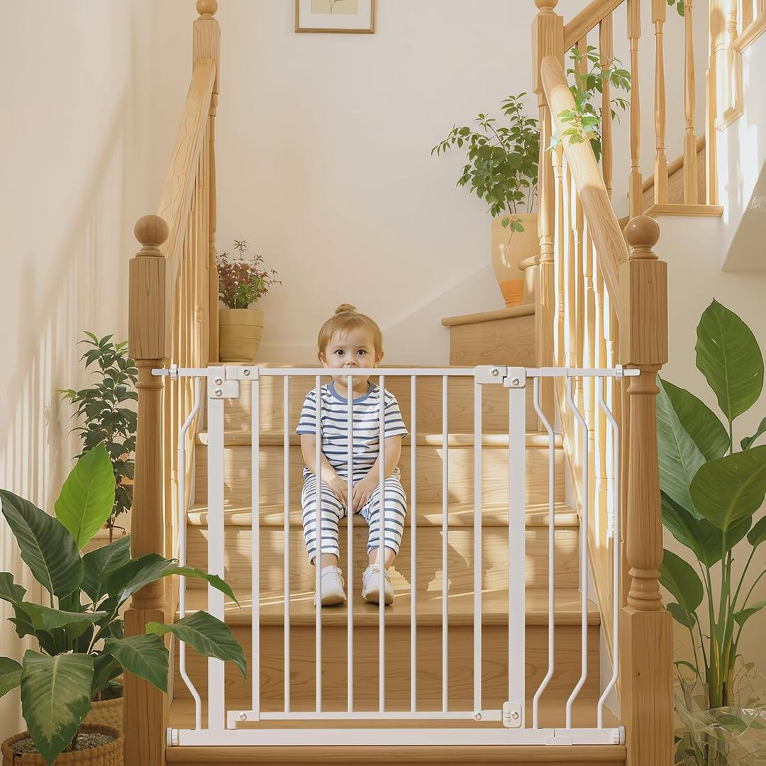 29-48" c, Baby Safety Essentials, Auto Close Gate for Doorways, Easy Install Pressure Mounted Dog Gate Indoor, Pet Gates for Dogs, White