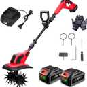 Cordless Tiller Cultivator, 360RPM Electric Garden Tiller with 23.0AH Batteries & 1.5A Fast Charger, Battery Powered Garden Cultivator, 9.5In Tilling Width & 6.7In Depth Garden Rototiller