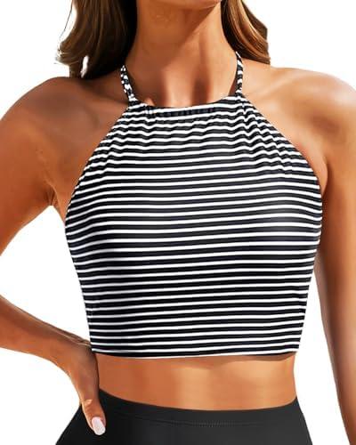 Women Swim Top - High Neck Bikini Top Only Halter Swimsuit Bathing Suit 2025, Size S