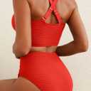 Herseas Women's Textured Bikini Sets Twist Front Top Swimsuits High Waisted Bathing Suits (Orange, S)