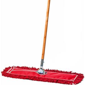 24 Inch Red Commercial Dust Mop & Floor Sweeper  Wood Handle Floor Mop for Tile, Hardwood & Concrete