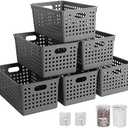 Pafino 6PACK Plastic Storage Baskets - Small Pantry Organizer Bins Stackable Basket Household Organizers for Kitchen, Shelves, Countertops, Desktops, Cabinets, Bedrooms and Bathrooms (Grey)