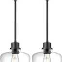Emak 2 Pack Pendant Lights Kitchen Island, 8 Inch Black Pendant Light Fixtures with Clear Glass Shade, Modern Farmhouse Island Lights for Kitchen, Dining Room, Bar, PL122-BK-CG-2PK