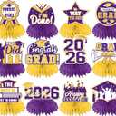 12Pcs Purple and Yellow Graduation Decorations Honeycomb Centerpieces, Class of 2026 Graduations Centerpieces for Tables Purple and Yellow Congrats Grad Graduation Table Decoration Grad Centerpiece