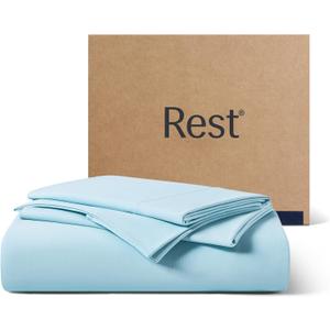 REST Evercool+ Starter Sheet Set, Queen, Light Blue, Breathable Bed Sheets for Hot Sleeper and Night Sweats, with Pillowcases, Ionic+ Self-Cleaning Silver Yarn for Sensitive Skin, 3PCS No Flat Sheet