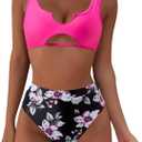 SUUKSESS Women Cutout Bikini Sets Push Up High Waisted Swimsuits 2 Piece (Pink, M)