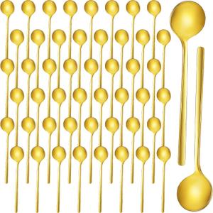 Meanplan 50 Pieces Espresso Spoons Gold Coffee Spoons Mini 5.3 Inches Stainless Steel Demitasse Teaspoons for Stirring Tea Sugar Ice Cream Dessert Soup Cake Antipasto Cappuccino Serving