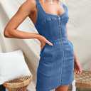 Womens Summer Casual Tank Denim Dress Sleeveless Zipper Front Mini Sexy Jean Dresses with Pockets,Small
