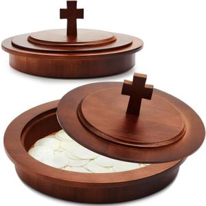 1 Pcs Plates Wood Communion Set with Lid, Wooden Bread Tray Plates for Churches, Holy Communion Tray with Cover, Church Supplies Ware Sets