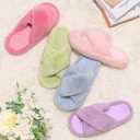 Women's Fuzzy Slippers House Slippers Memory Foam Bedroom Shoes Open Toe, Cross Band (8.5-9.5, Grey)
