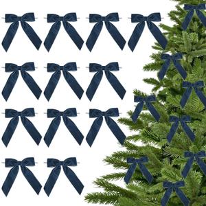 3.5" Navy Blue Pre Tied Bows Velvet Ribbon Bows, Gift Bows for Presents, Ribbon Bows with Twist Ties for Wreaths, Christmas Tree, Treat Bags, Party Decor, Christmas Package Bows-12 Counts