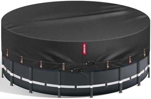 QH.HOME 800D Winter Pool Cover 12FT Round [2025 Upgraded Heavy Duty Fabric], New Super Windproof with 2 Patented Ratchet for Easy Installation, Cold and UV Resistant