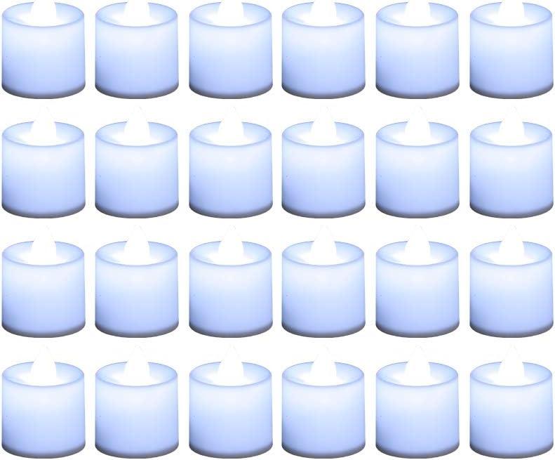 LANKER 24 Pack Flameless Led Tea Lights Candles, Steady Cool White Battery Operated Electronic Fake Candles, Decorations for Christmas, Halloween and Festival Celebration (White)