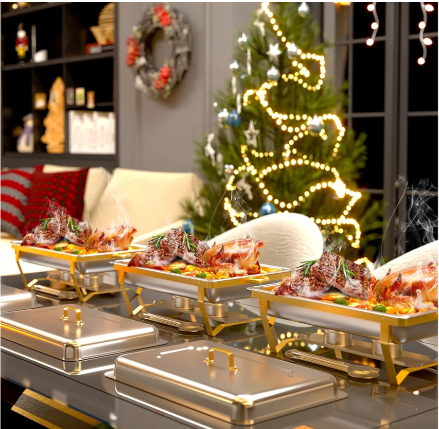 Chafing Dishes for Buffet 2 Pack, 9QT Chafing Dish Buffet Set Stainless Steel Buffet Food Warmers Sets for Catering Events Parties Dinners with Complete Set,Gold and Silver (2)