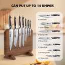 HOSHANHO Magnetic Knife Block, Thickened Acacia Wood Kitchen Knife Holder Stand with Strong Magnets, Multifunctional Double Side Knife Storage Organizer for Kitchen Counter