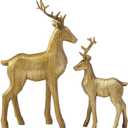DN DECONATION Reindeer Christmas Decorations  2 PCS Gold Xmas Deer Decor Figurines  Tabletop Vintage Resin Christmas Decor Indoor, Reindeer Sculptures for Home Winter Room