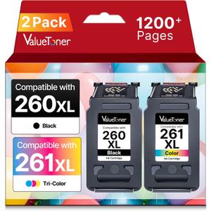 260XL 261XL Ink Cartridge Replacement for Canon 260 and 261 Ink Cartridges XL PG-260 CL-261 Work with Canon Pixma TS6420a TS6420 TS6400 TR7020a TS5320 TR7000 TS5300 TR7020 Printer, 1 Black 1 Tri-Color