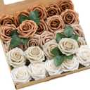 Ling's moment Artificial Flowers, 25Pcs 3" Roses in Autumn Shades, Realistic DIY Foam Floral Decor for Wedding Bouquets/Centerpieces, Outdoor Party Backdrops, Room/Table, and Garden/Pot Decorations