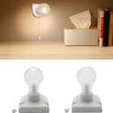 Stick-Up Light Bulb for Closet, 2Pack Battery Operated LED Light Bulb with Pull Chain, Wireless Self Adhesive Wall Mounted Fixtures for Cabinet Bedroom Hallway, Clear Cover, Warm White