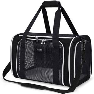 BAGLHER Pet Travel Carrier, Cat Carriers Dog Carrier for Small Medium Cats Dogs Puppies, Airline Approved Small Dog Carrier Soft Sided, Collapsible Puppy Carrier. Black