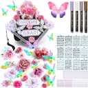 Lyrow 51 Pcs DIY Graduation Cap Decorations Kits Included Grad Cap Pens Faux Flowers Letter Number Stencils Rhinestones Stickers 3D Butterflies for Grad Hat Topper Decors Craft Art DIY(Dark Purple)