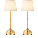 keysays 2 Pack Cordless Table Lamp, Rechargeable Desk Lamp with Fabric Shade, Battery Operated Lamp 3 Color Stepless Dimming, Small Touch Bedside Lamp Home Decor for Dining, Counter (Brushed Gold)