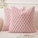 MIULEE Pink Faux Fur Decorative Throw Pillow Covers 18x18 Inch Set of 2 Super Soft Cozy Plush Cushion Cases Luxury Fluffy Pillowcases for Sofa Couch Bed Living Room
