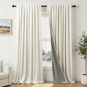 Extra Wide 70 Inch Blackout Curtains 96 Inches Long for Living Room Rustic Boho Room Darkening Textured Linen Drapes for Dining Room Office Insulated Ceiling to Floor Window 2 Panels 70x96 Cream Ivory (Natural)