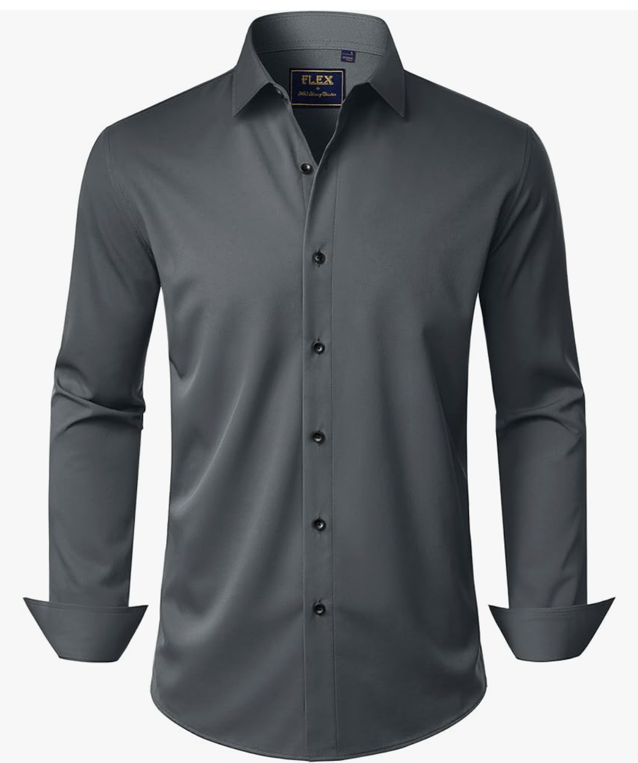 J.VER Men's Dress Shirts Stretch Long Sleeve Formal Shirt Solid Business Casual Button Down Shirts for Wedding Prom Size L