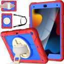 LTROP Case for iPad 9th/8th/7th Generation 10.2 Inch (2021/2020/2019) [Shoulder Strap][Pencil Holder][Swivel Stand], Protective Cover for iPad 9/8/7 Gen 10.2, Blue and Red