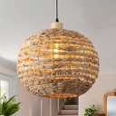 Mgcanyu Boho Pendant Lights Kitchen Island Rattan Lights Fixture for Dining Room 15.8" Hand-Woven Chandelier Weaving Hanging Ceiling Light for Restaurant Living Room Bedroom Foyer Hallway