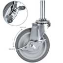 Finnhomy Caster Wheels 3 Inch Set of 4 Heavy Duty Threaded Stem Casters 1/2"-13x1-1/2 Swivel Rubber Industrial Castors Locking Wheels for Wire Shelving/Furniture/Carts Load Bearing 720 Lbs Gray