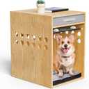 Dog Crate Furniture with Drawer, SAUCE ZHAN Dog Kennel with Cushion for Small/Medium Dogs, End Side Table Wooden Crate for Pets Indoor, Wood Color