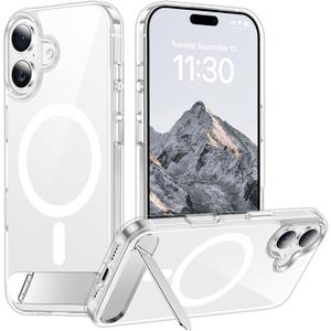 Temdan Designed for iPhone 17 Case, [Built-in Invisible Kickstand][Compatible with MagSafe][Military Grade Shockproof] Slim Thin Phone Case 6.3 inch (Clear)