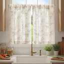 jinchan Floral Kitchen Curtains 36 Inch Linen Tier Curtains Farmhouse Cafe Half Window Drapes Over Sink Light Filtering for Living Room Laundry RV Rod Pocket 2 Panels Grey on Beige