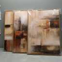 Large Framed Canvas Wall Art - Natural Float Framed Brown Abstract Picturtes for Living Room Decor Brown Abstract Painting Artwork Prints for Bedroom Kitchen Home Office Decor 72" X 36" Set of 3