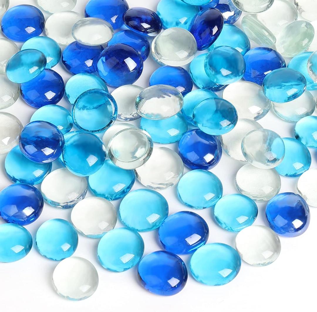 FUTUREPLUSX 0.97 pounds, Flat Glass Marbles, Blue Mixed Gemstone Vase Fillers Beads Decorative Glass Pebbles Floral Fish Tank Rocks for Vases Table Scatter Aquarium Decor (Pack Of 6)
