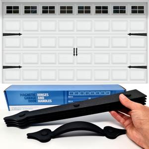 Premium Quality & Strong Magnetic Garage Door Decorative Hardware - Set of 2 Handles + 4 Hinges - Faux Garage Door Accents Kit for Curb Appeal No Installation Needed Will Never Fall Off
