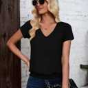 Sialois Short Sleeve Women T Shirts V Neck Tops Fashion Banded Bottom Tops Summer Spring Outfits Beach Vacation Clothes 2026 (Black, XL)