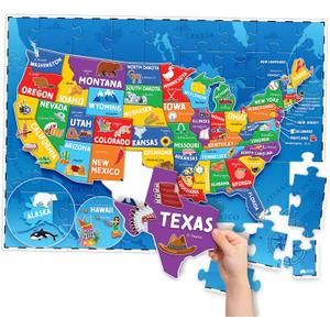 United States Puzzles for Kids Ages 4-6 - Educational Toys for Boys & Girls - 70Pcs USA Map Kids Puzzle with 50 States & Capitals - Floor Jigsaw Puzzles - Fun Learning Activities & Gifts for Children