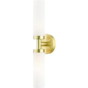 Livex Lighting Aero Steel 2 Light Wall Sconce for home decor, 1 Satin Brass Finish light fixture, perfect for bathroom, bedroom or living room decor