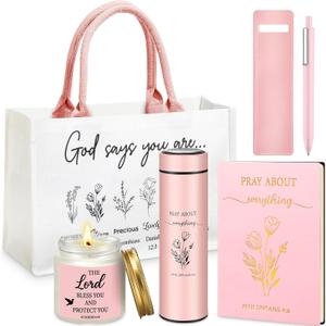 Thenshop 6 Pcs Mother's Day Christian Gift Set for Women Faith, Inspirational Religious Gifts for Women, Catholic Christmas Birthday Gifts for Women Friends, Mother, Sister, Wife(Pink,Bible)
